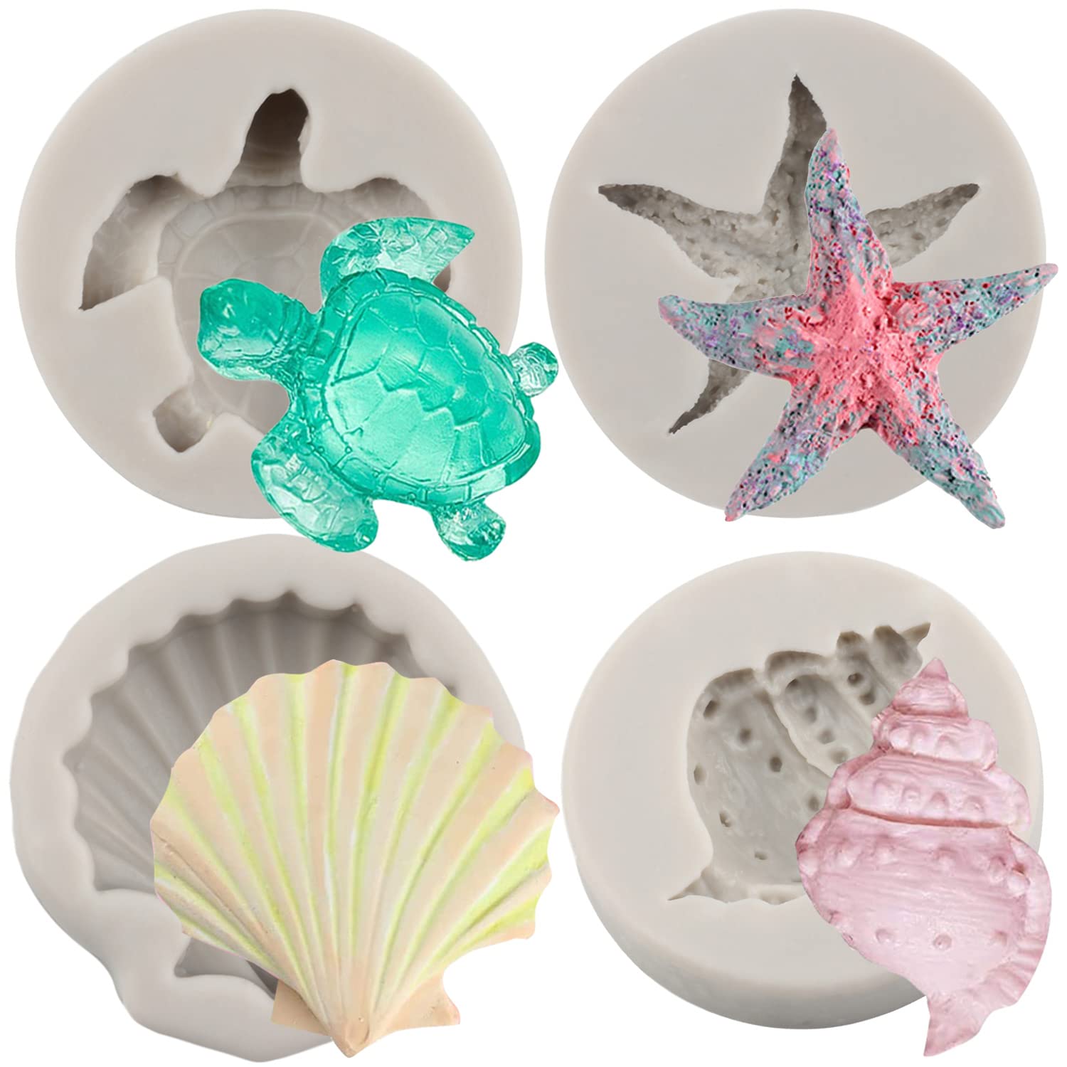Sijiangmold Sea Turtle Silicone Molds Seashell Starfish Conch Fondant Molds Tortoise Chocolate Candy Mold For Cake Decorating Cu