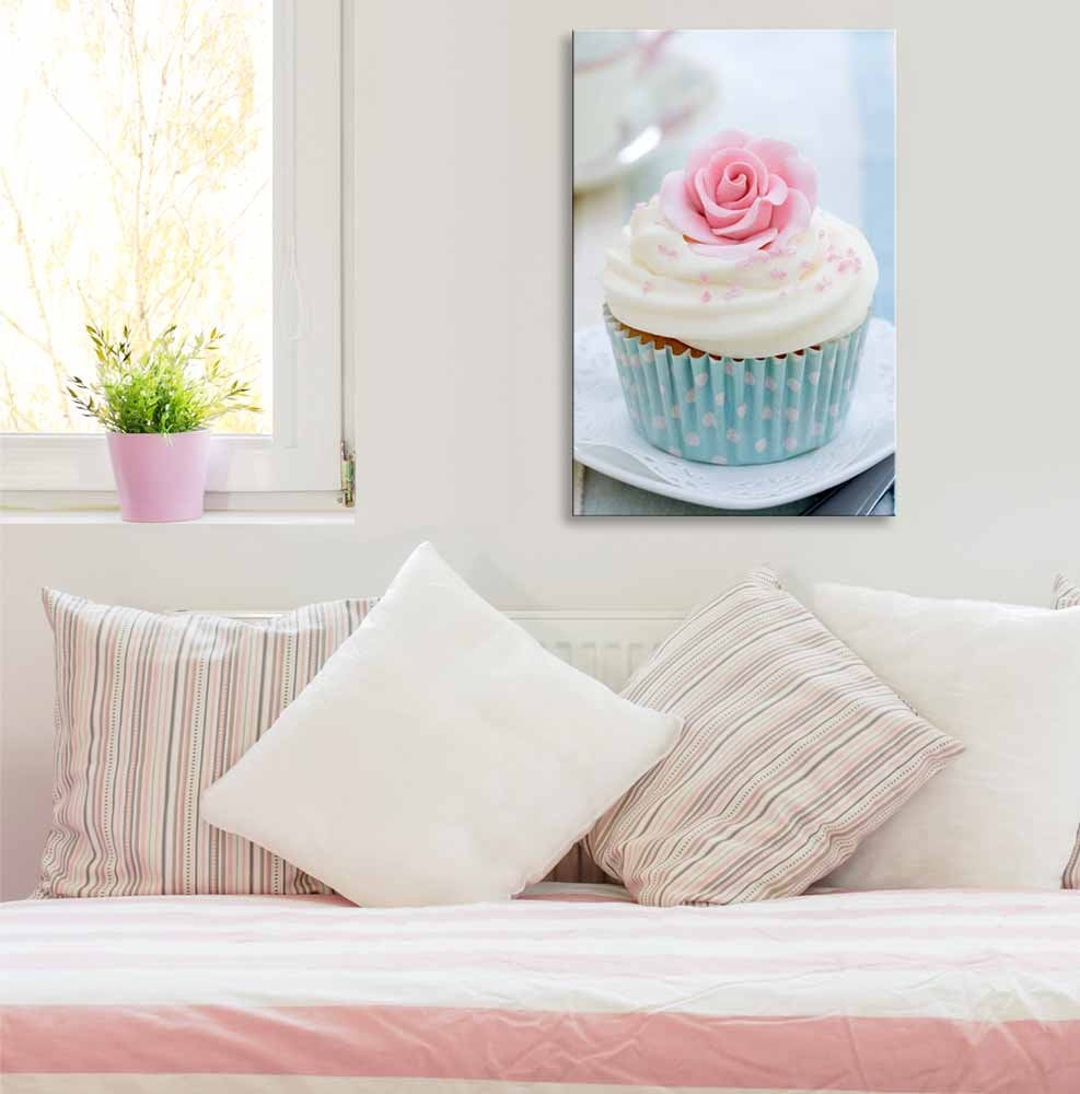 Canvas Prints Wall Art - Cupcake Decorated With A Pink Sugar Rose - 24'' X 36''