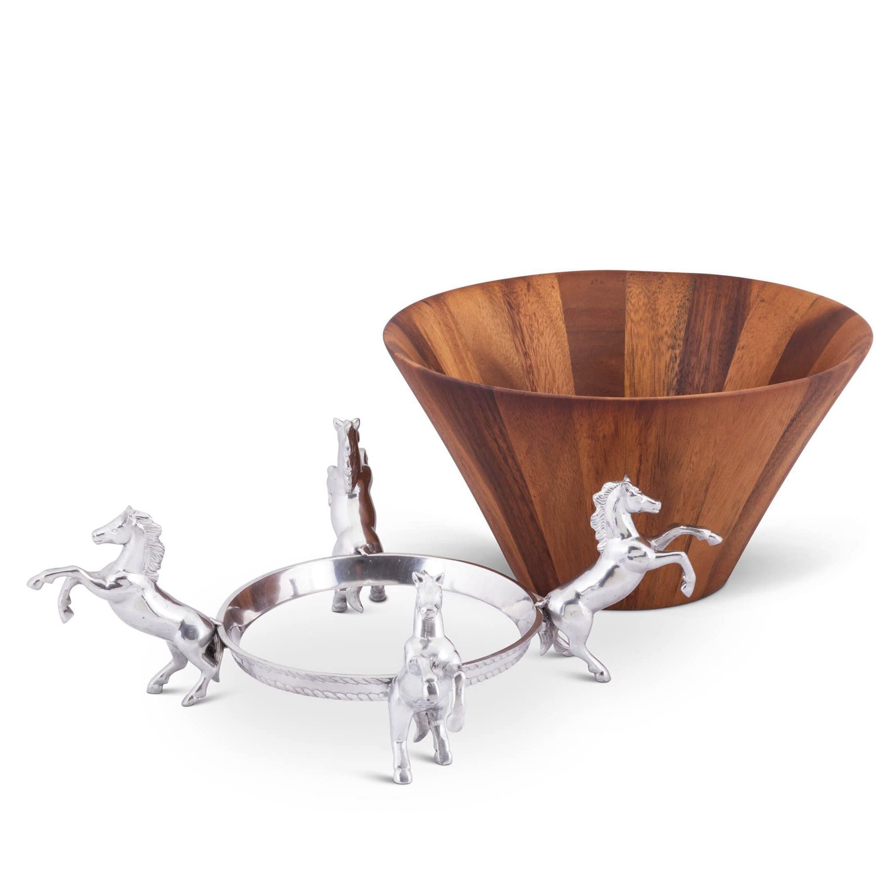 Arthur Court Designs Wood Salad Bowl With Aluminum Horse Stand 12 Inch Diameter X 7 Inch Tall