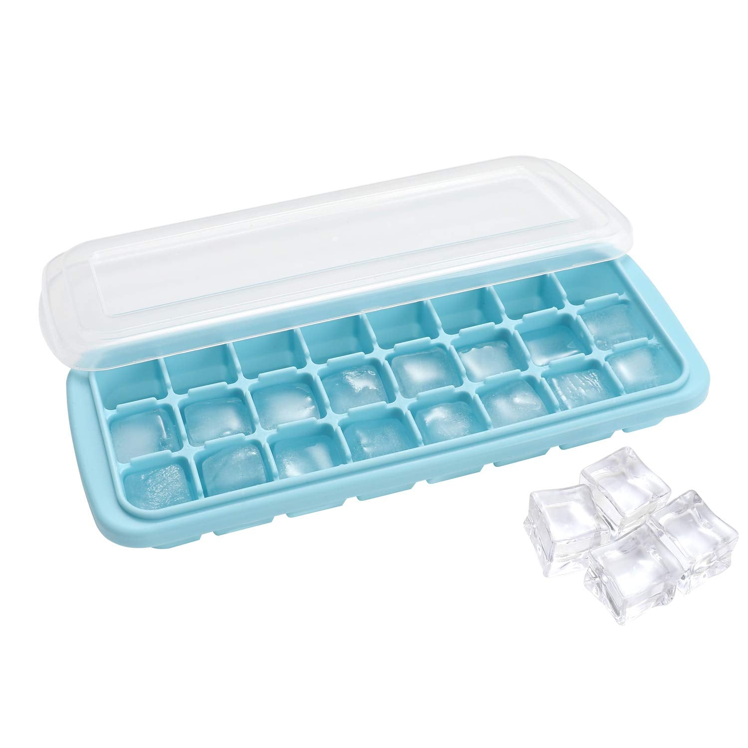 Humbee Ice Cube Tray, Soft Silicone Ice Tray With Pp Lid, Flexible Ice Cube Trays For Freezer (24 Cubes, Blue)