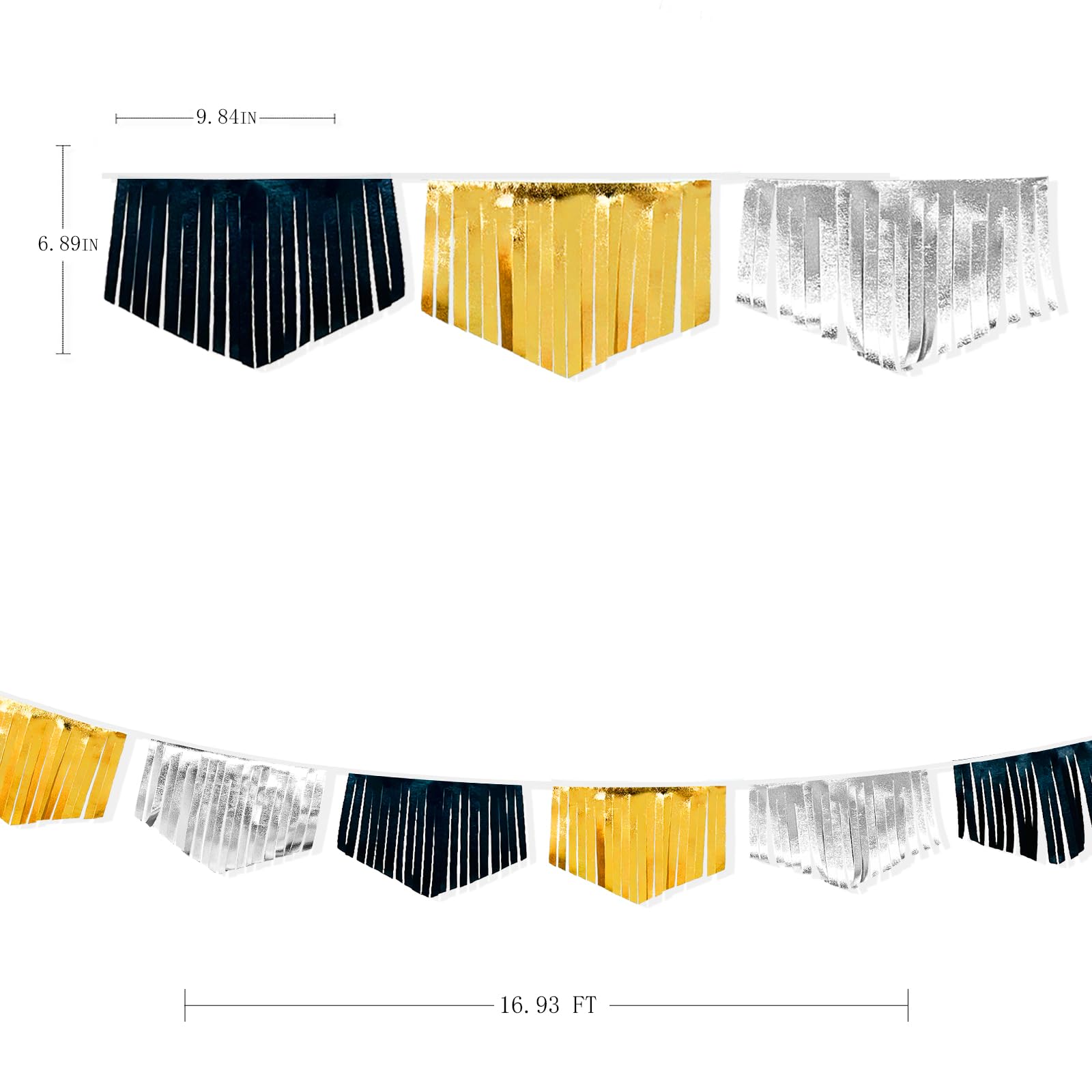 Black Silver Gold Tassel Banner Double Sided Metallic Fabric Pennant Bunting Flag Garland For Graduation Birthday Anniversary Ba