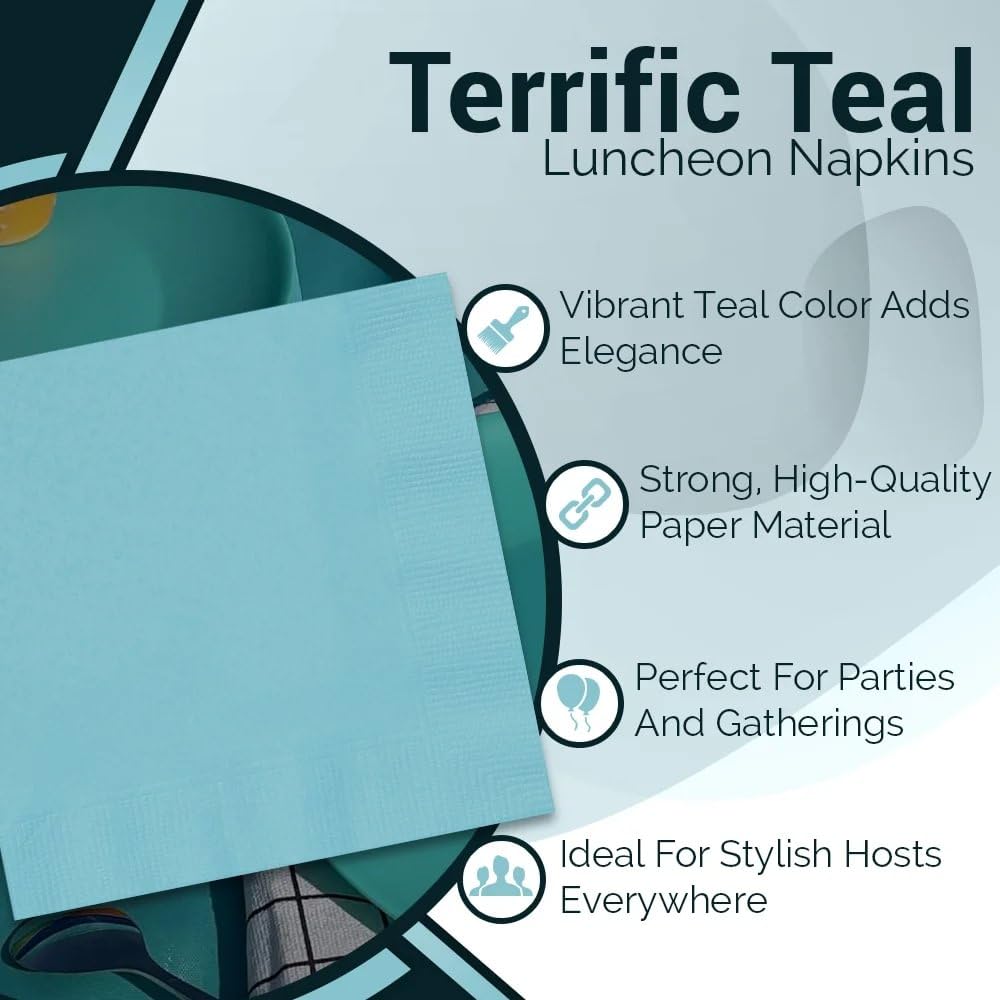 Terrific Teal Luncheon Napkins - 20 Count, Elegant & Vibrant Design, Premium Paper Napkins For Parties & Events