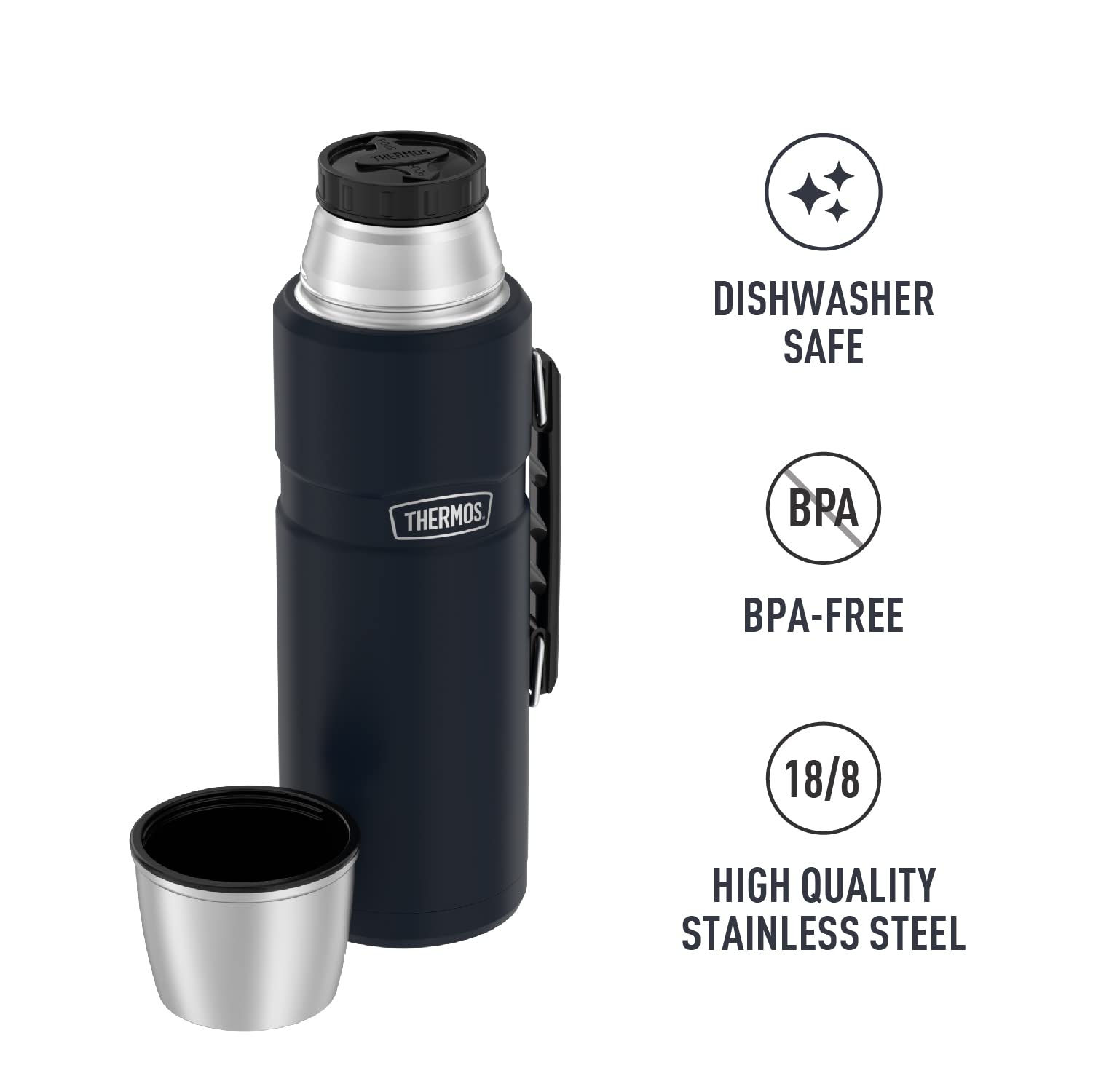 Thermos Stainless King Vacuum-Insulated Beverage Bottle, 68 Ounce, Midnight Blue
