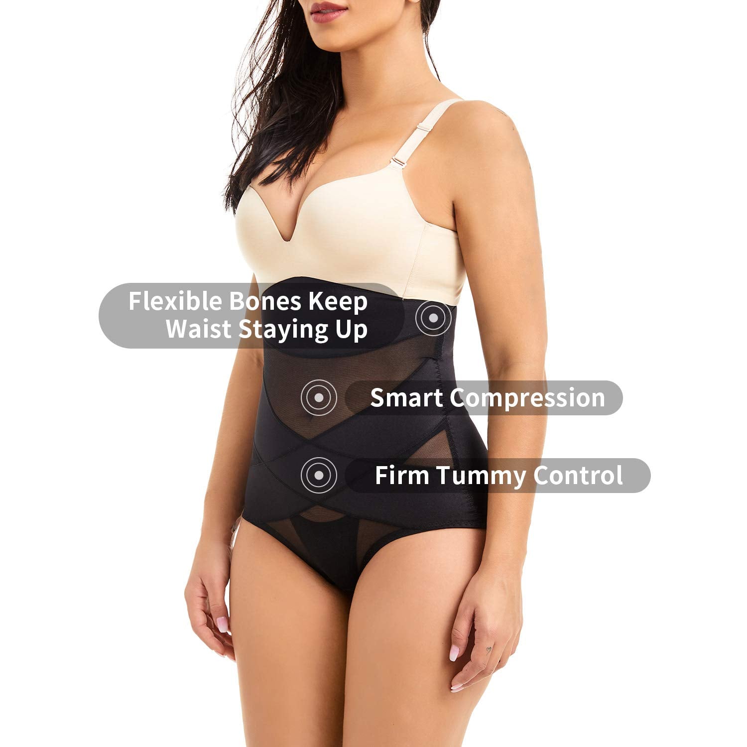 Cohtb Womens Tummy Control Shapewear Panties Hi-Waist Body Shaper Underwear Butt Lifter Slimming Briefs Black