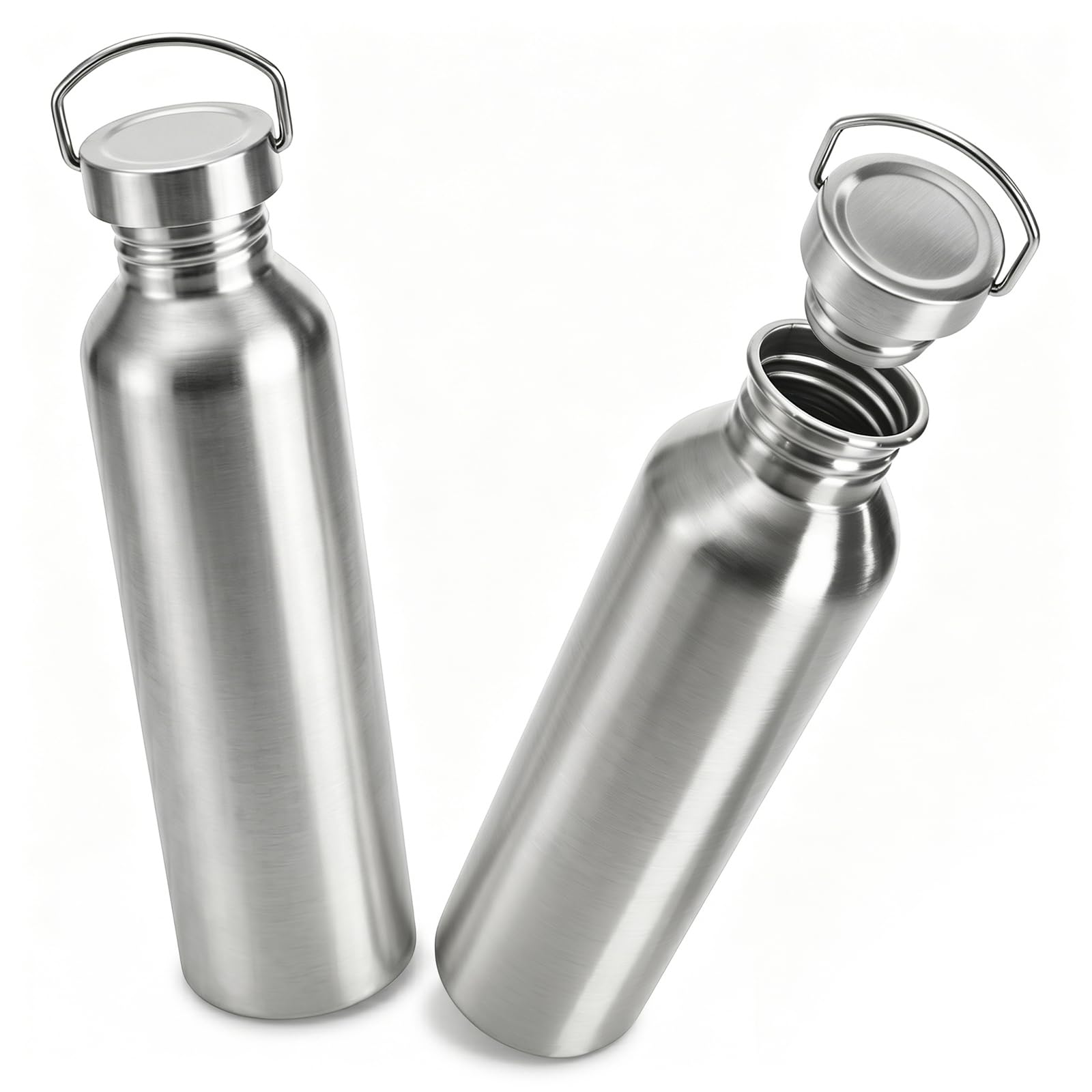 Yopay 2 Pack 32OZ Stainless Steel Water Bottles, Single Walled Uninsulated Metal Water Bottle with Handle, BPA Free Sports Cante