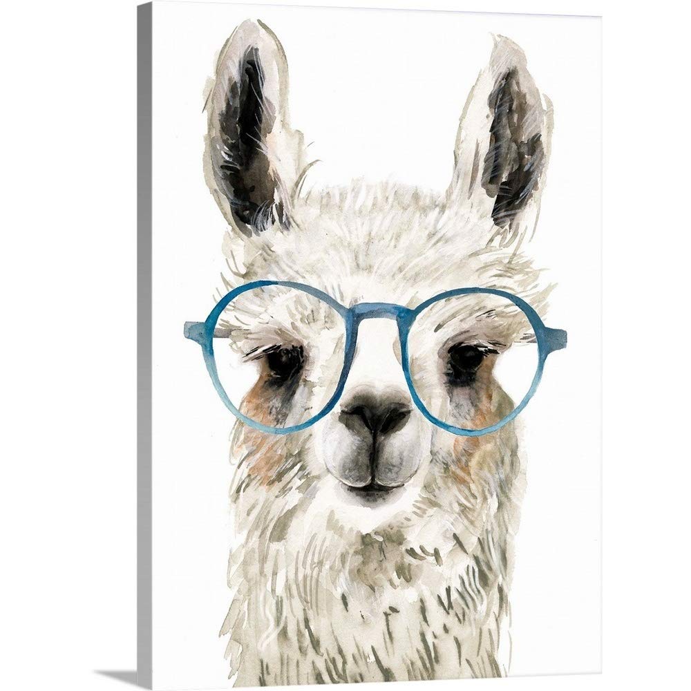 Canvas On Demand Hip Llama Ii Canvas Wall Art Print By Victoria Borges, Contemporary, Home Decor, Wildlife, Alpaca Artwork, 36''