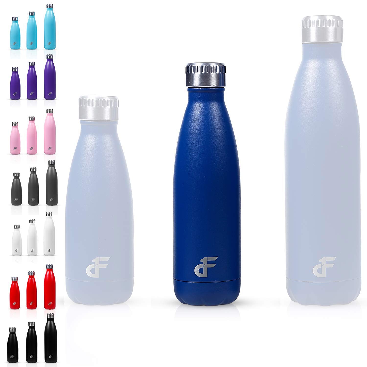 Day 1 Fitness 17 Oz. Double Wall 18/8 Ss Narrow Screw Cap Water Bottle Navy Blue