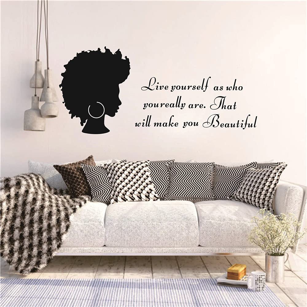 Home Decal African Woman Wall Sticker Quotes Inspirational Beautiful Words Black Women Wall Decor For Living Room Girl Rooom Bea