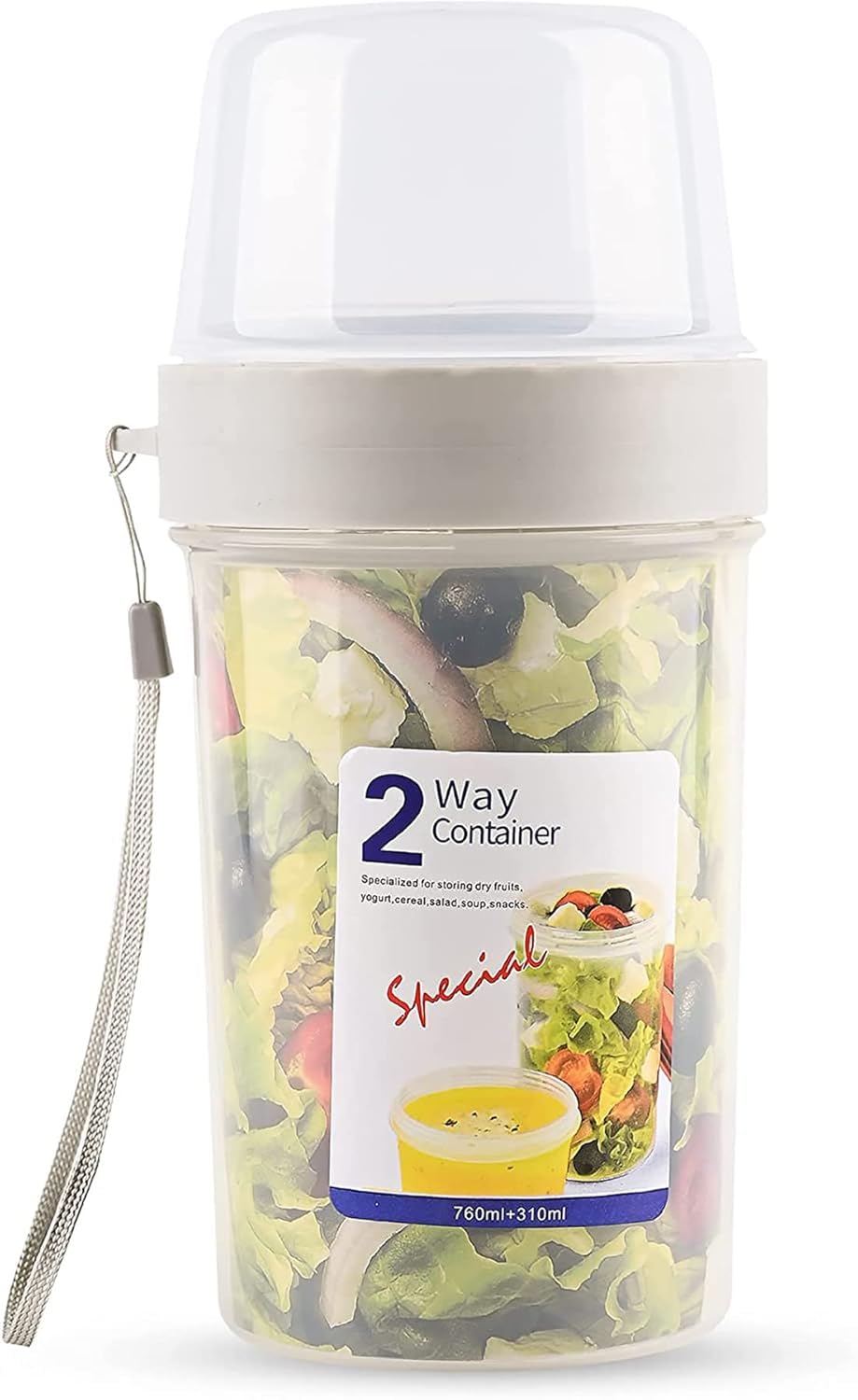 Naidev 1 Pcs Double Layer Design Cereal Box,Milk Container Portable Reusable Overnight Oats Container 2 Layer, BpaFree Breakfas