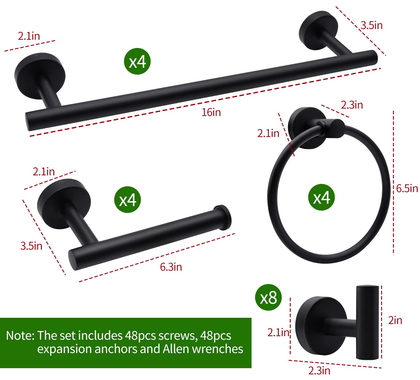 5/10/20pcs Bathroom Hardware Set  Matte Black/Brushed Nickel/Brushed Gold Stainless Steel Bathroom Hardware Set  Including 16'' Hand Towel Bars  Toilet Paper Holders  Towel Rings  Robe Towel Hooks