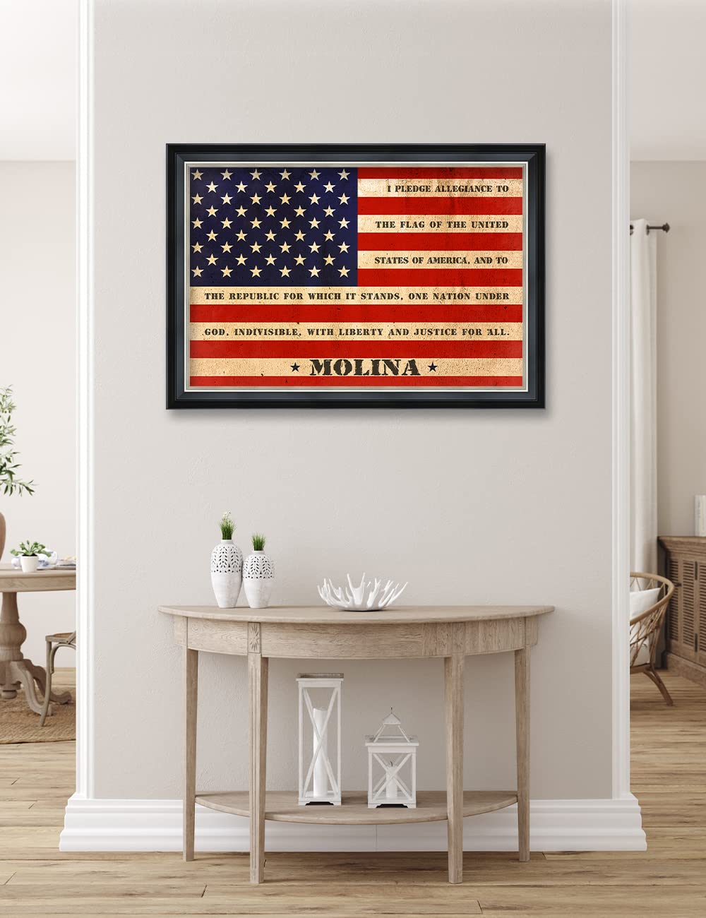 Ipic - American Flag, Personalized Ideal Gift Custom Framed Wall Art With Names And Date, Giclee Prints With Solid Wood Frame, U