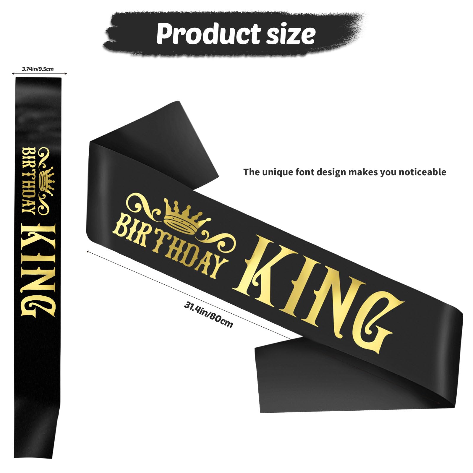 Skjiayee Birthday King Sash, Funny Black Satin Sash With Gold Foil Lettering Birthday Sashes For Boys Or Men 10Th 13Th 16Th 18Th