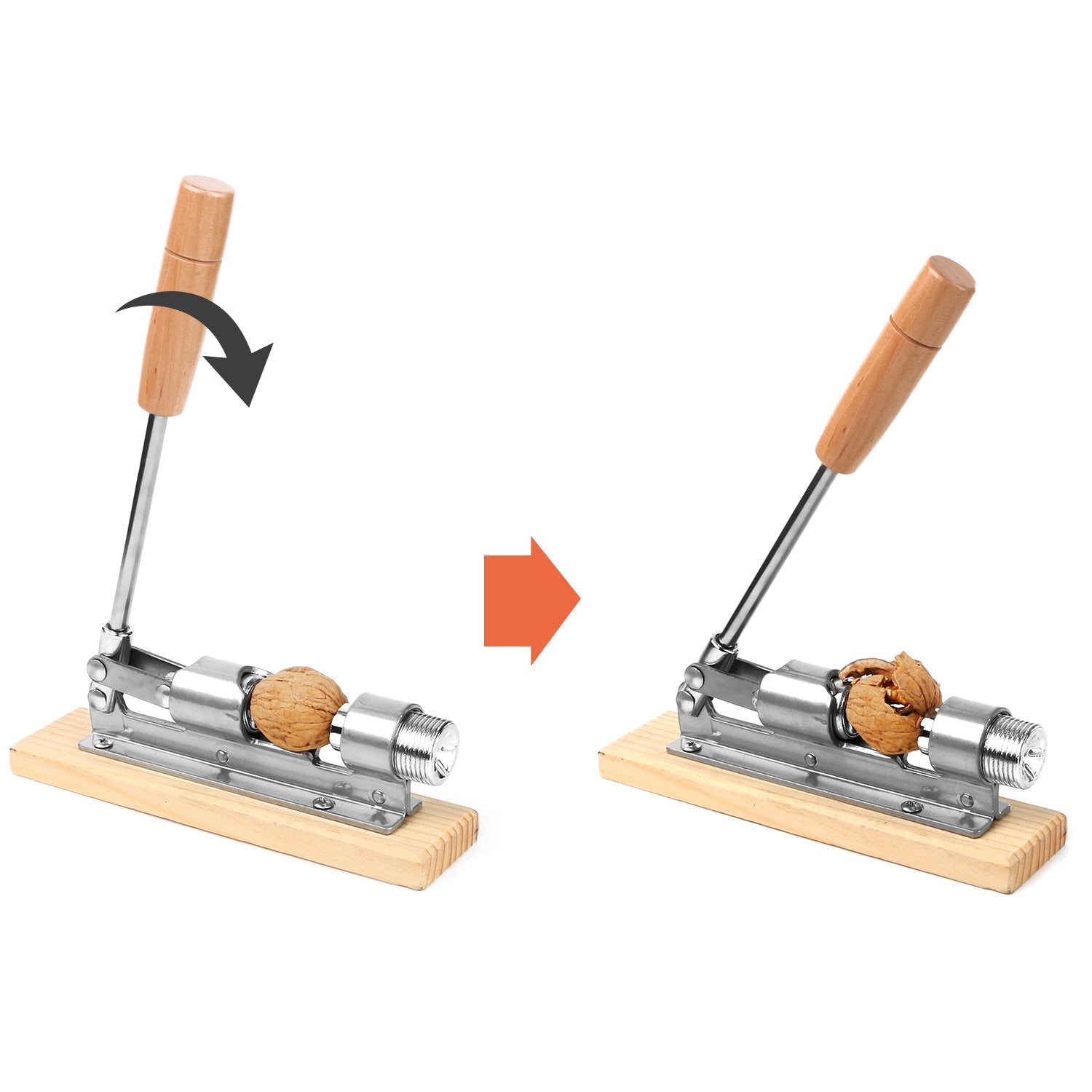 Anwenk Heavy Duty Nutcracker Tool - Stainless Steel Pecan & Walnut Cracker with Wood Base - Universal Size
