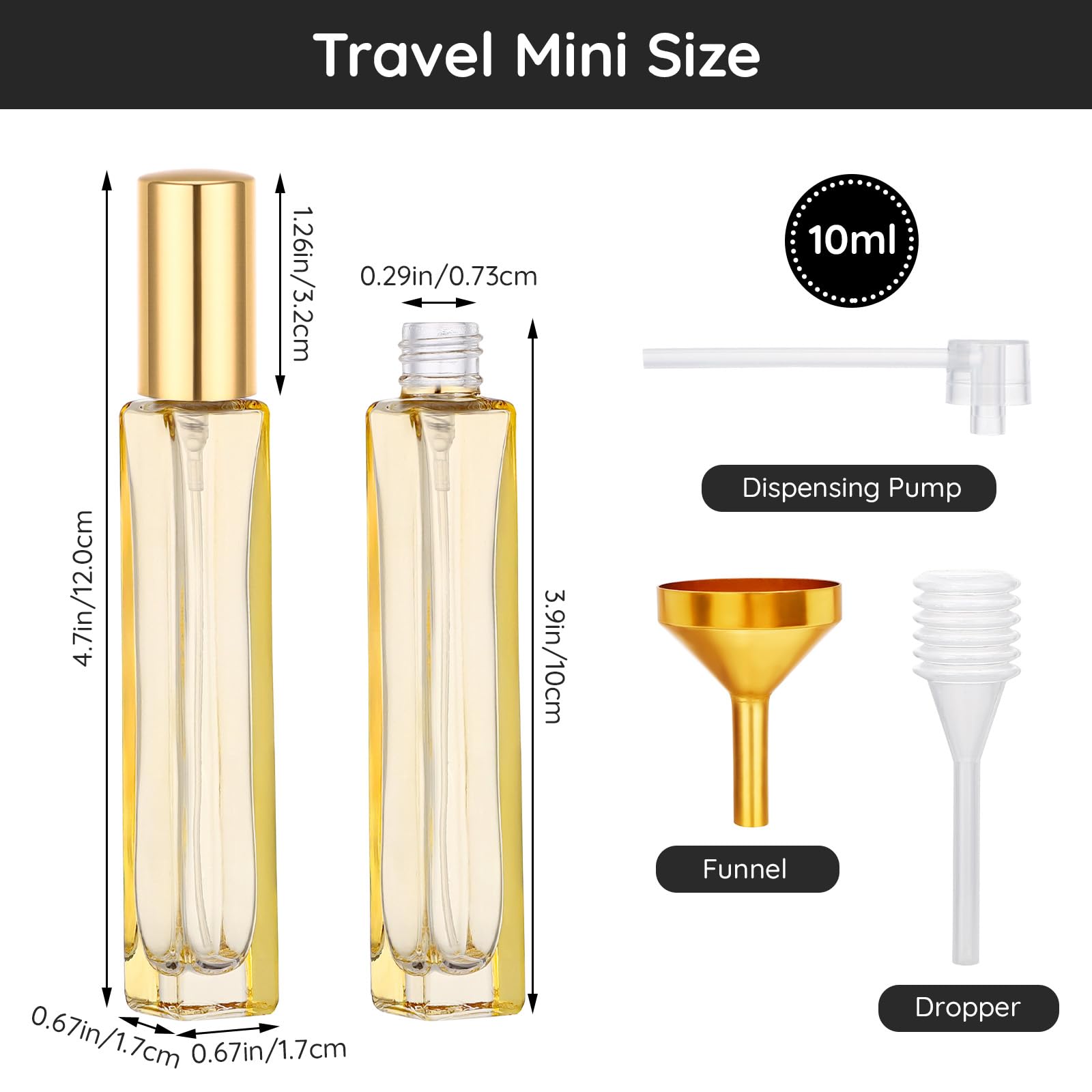 Segbeauty 0.34Oz Mini Spray Bottles Empty, 2Pcs 10Ml Glass Perfume Bottles Refillable, Yellow Perfume Atomizer Travel Sprayer, S