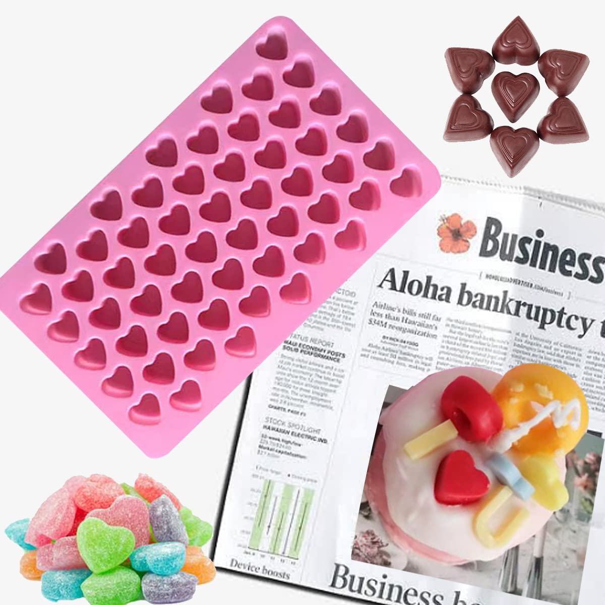 Hycsc Mini Gummy Molds - 55 Cavity Heart Silicone Candy Molds, Heart Ice Cube Trays With Dropper, Great For Gummies, Ice, Soap,