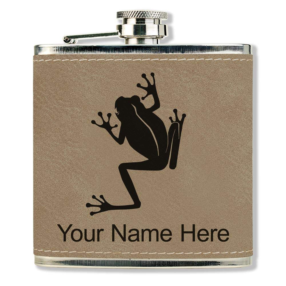 Faux Leather Flask, Tree Frog, Personalized Engraving Included (Light Brown)