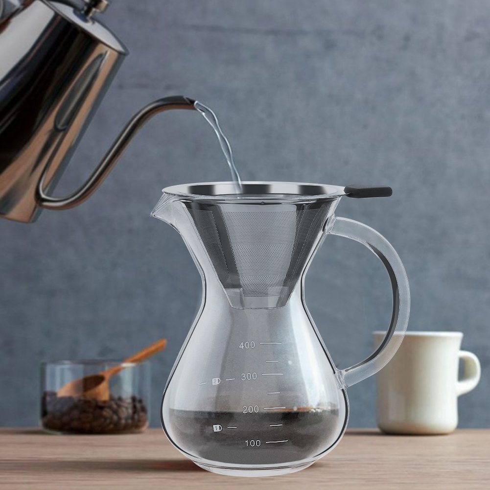 Natudeco Pour-Over Coffee Maker, Pour Over Coffee Maker With Filter Glass Drip Coffee Maker Filter Pot With Scale Suitable For O