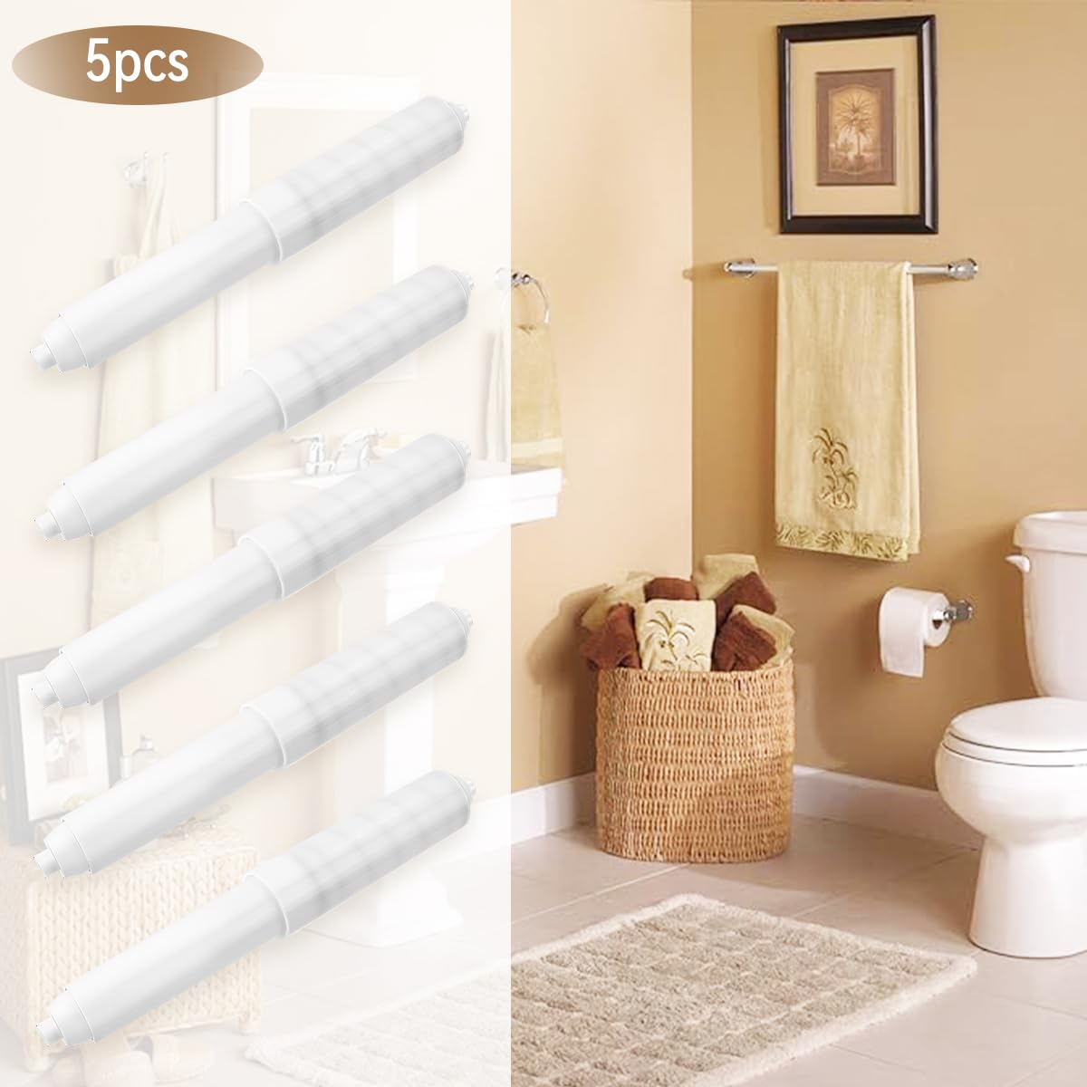 5 Pack Spring Loaded Toilet Tissue Holder Spindle Replacement Rod Plastic Donner Paper Holder Roller Mason Toilet Paper Roller (