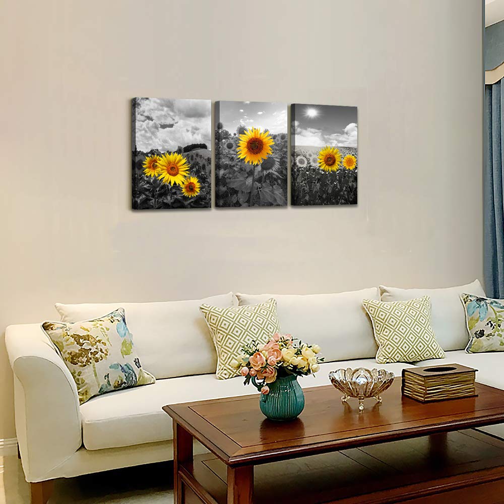 Canvas Wall Art For Living Room Family Wall Decor For Kitchen Black And White Pastoral Scenery Sunflower Flowers Bedroom Wall Pa