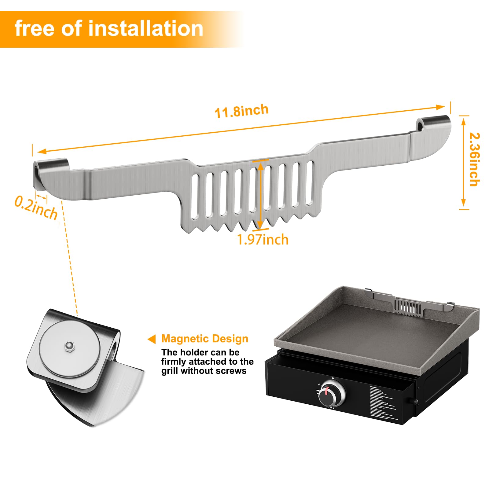 Grease Gate Spatula Holder For Blackstone Griddle,11.8 Inch Magnetic Design Prevent Food From Falling Stainless Steel Grill Barb