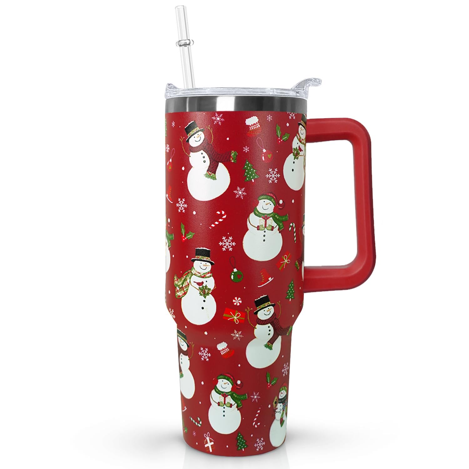 Ceovfoi 40 Oz Christmas Snowman Tumbler Coffee Travel Mug Cup with Handle, Snowman Decor, Christmas Gifts for Women