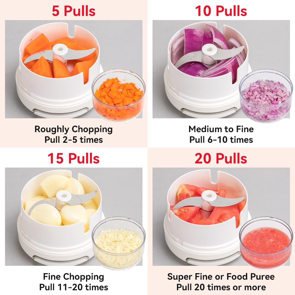 Maxceysen Mini Garlic Chopper Manual Food Processor Portable Pull String Vegetable Chopper For Veggies, Fruits, Garlic, Onion, G