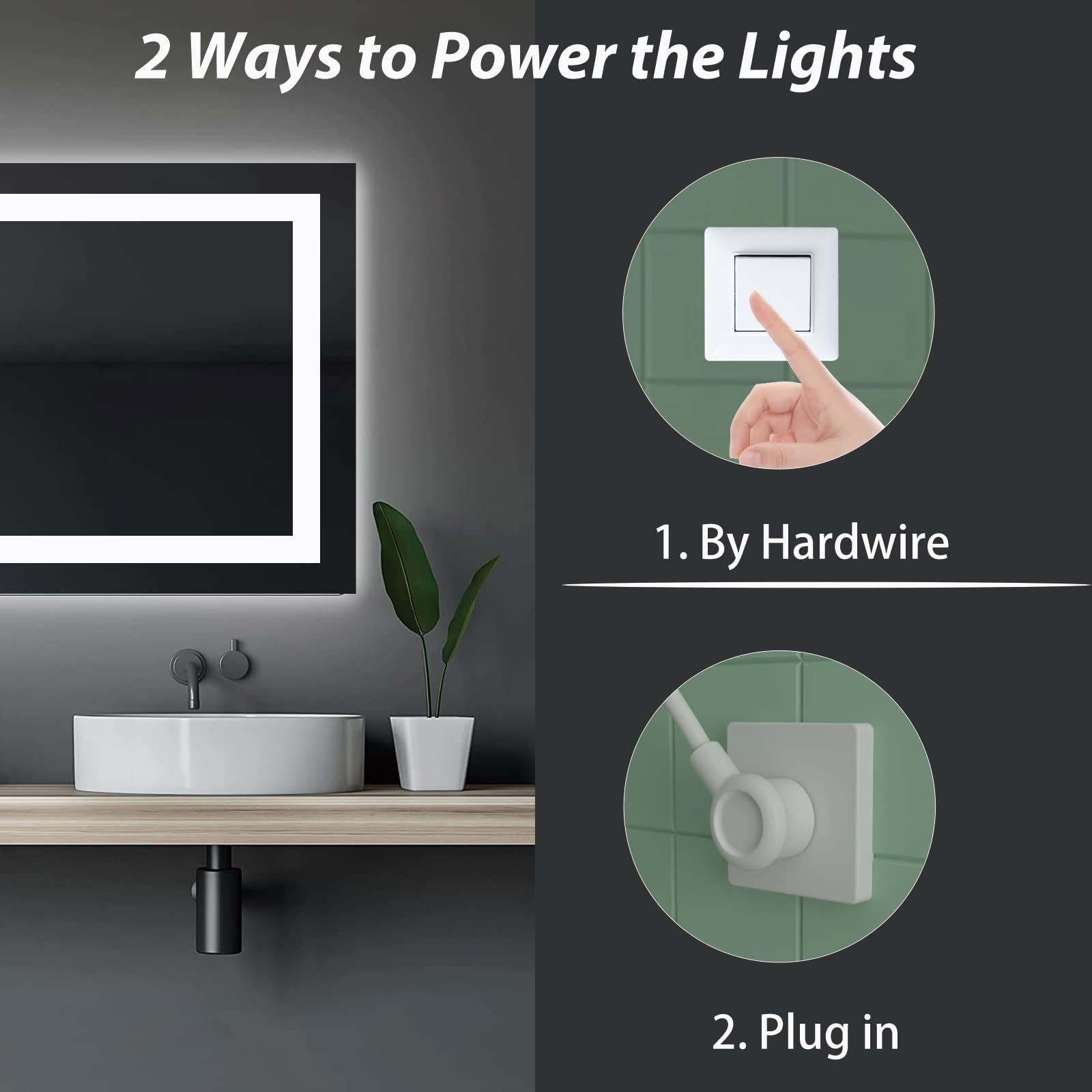 Oddsan 44X 30 Led Mirror For Bathroom, Lighted Vanity Mirror With Lights, Dimmable Illuminated Mirror For Wall, Anti-Fog, Etl Li