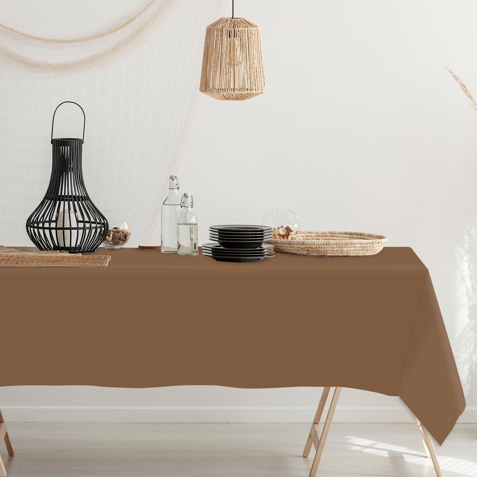 Whaline 16Pcs Brown Plastic Tablecloth 4 Gradient Brown Colors Rectangle Table Cover Waterproof Table Cloth for Fall Thanksgivin