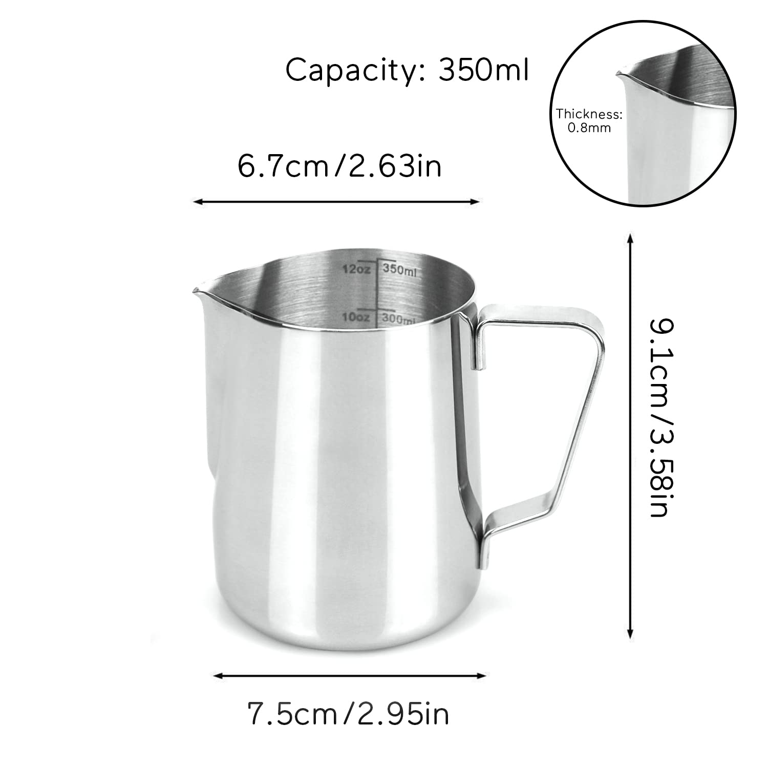 12Oz Milk Frothing Pitcher, Stainless Steel Espresso Latte Cup Steaming Pitcher Creamer Cup, Milk Frother Cup Espresso Machine A