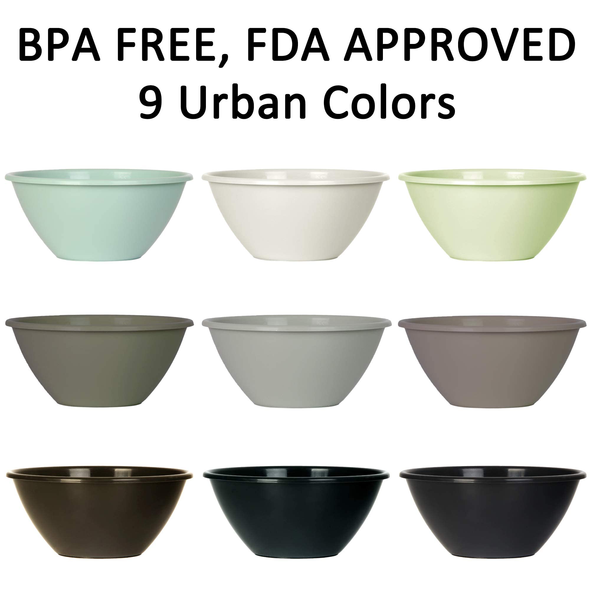 Youngever 32 ounce Plastic Bowls  Large Cereal Bowls  Large Soup Bowls  Set of 9 (9 Urban Colors)