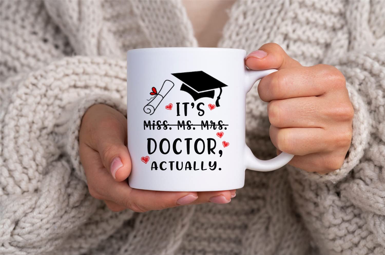 Qsavet Funny Doctor Gift Mug - ItS Miss Ms Mrs Dr Actually, Phd Graduation, Doctorate Degree, Novelty Coffee Cup For Coworkers,