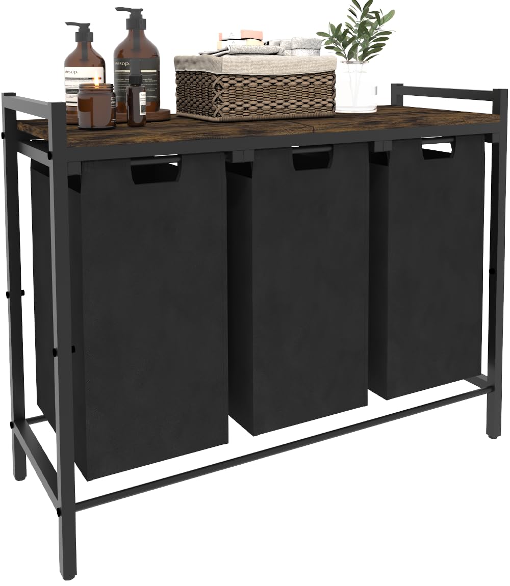 Waaliji 10 X 3 Gal Large Laundry Hamper With 3 Pull-Out & Removable Sorter Bags, Freestanding Clothes Basket Organizer For Cloth