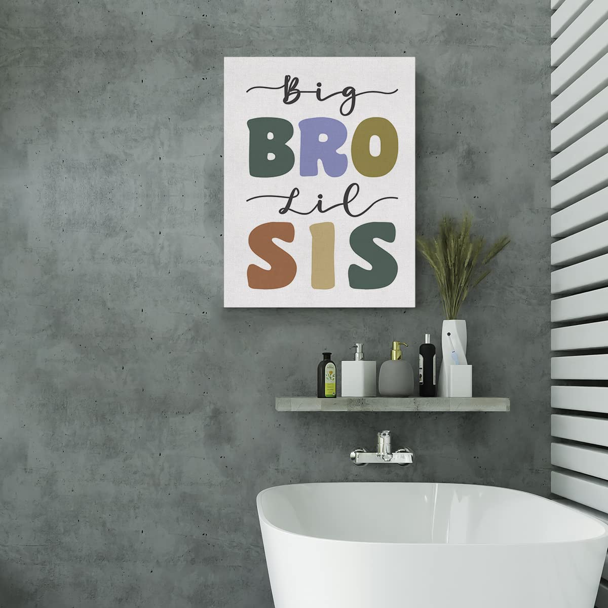 Evxid Nursery Big Bro Lil Sis Canvas Poster Painting Kids Room Wall Art, Sisters Brothers Print Picture Artwork Framed Ready To