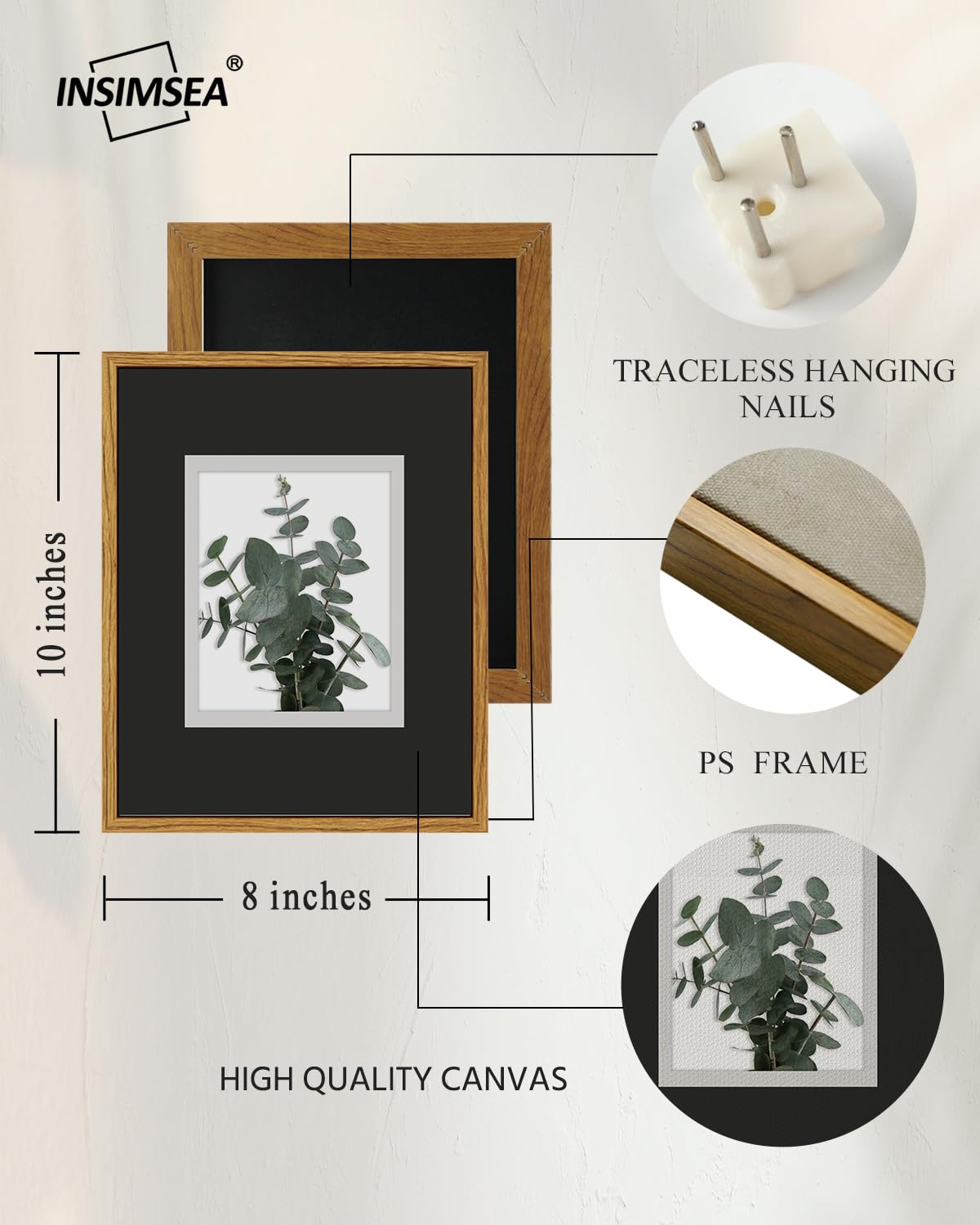 Insimsea Framed Wall Art For Living Room Bathroom Decor Botanical Canvas Prints Modern Plant Pictures Wall Decor Farmhouse Eucal