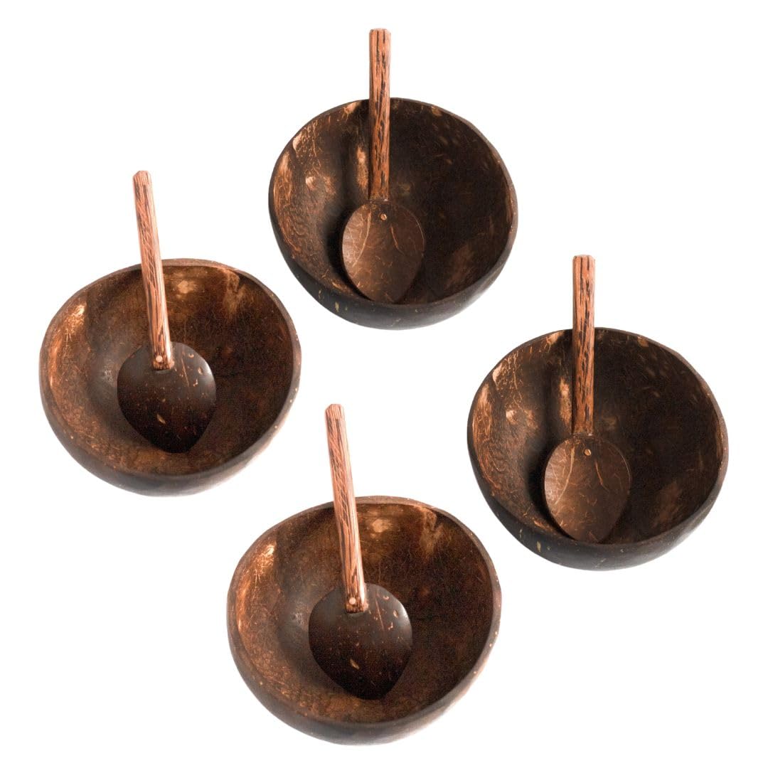 Thenga Artisan Mini Coconut Shell Bowl, 150 Ml | Handmade Rustic Dessert & Chutney Bowls With Coconut Shell Spoons | EcoFriendl
