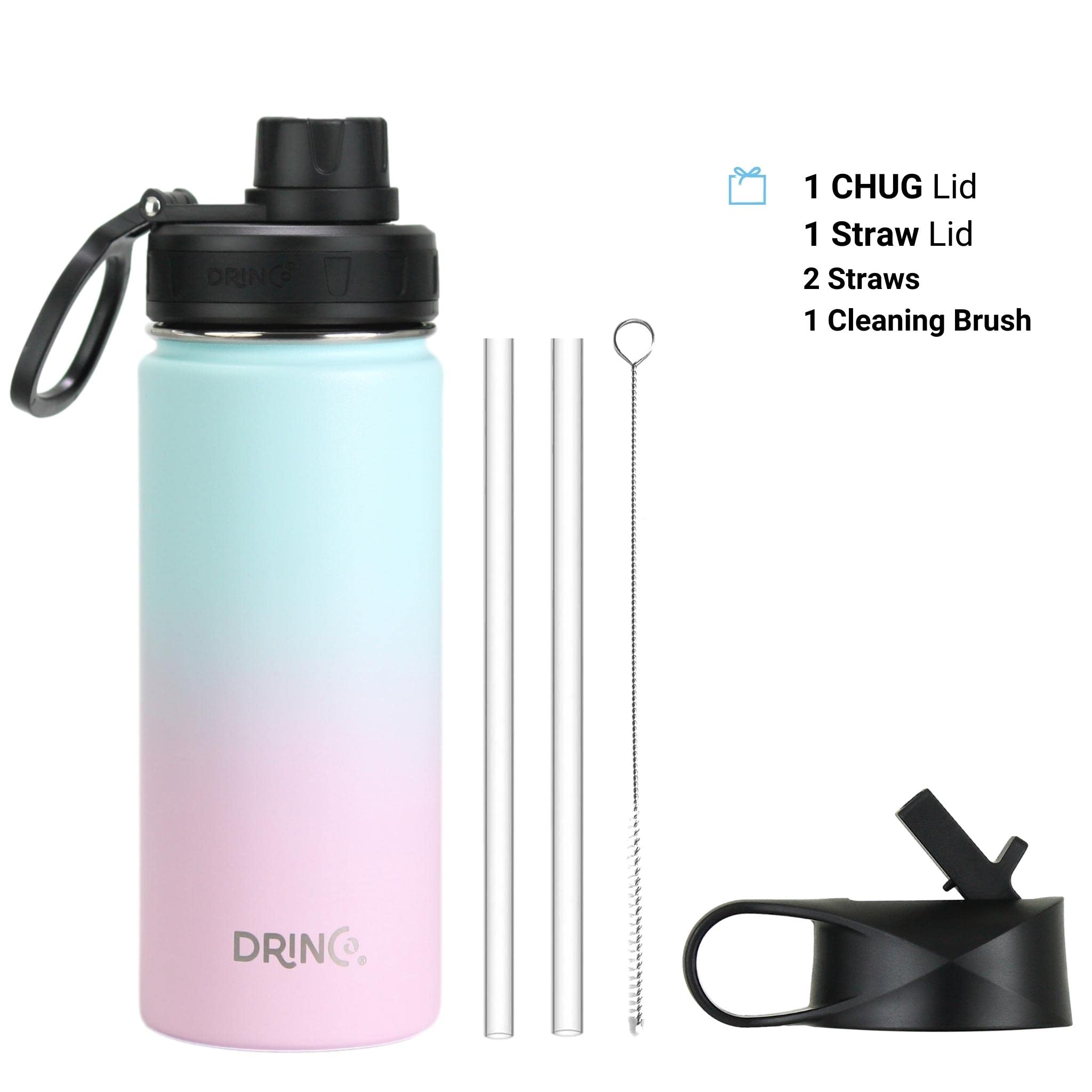 Drinco Stainless Steel Water Bottle Spout Lid Vacuum Insulated Double Wall Water Bottle Wide Mouth (40Oz 32Oz 22Oz 18Oz 14Oz) Le