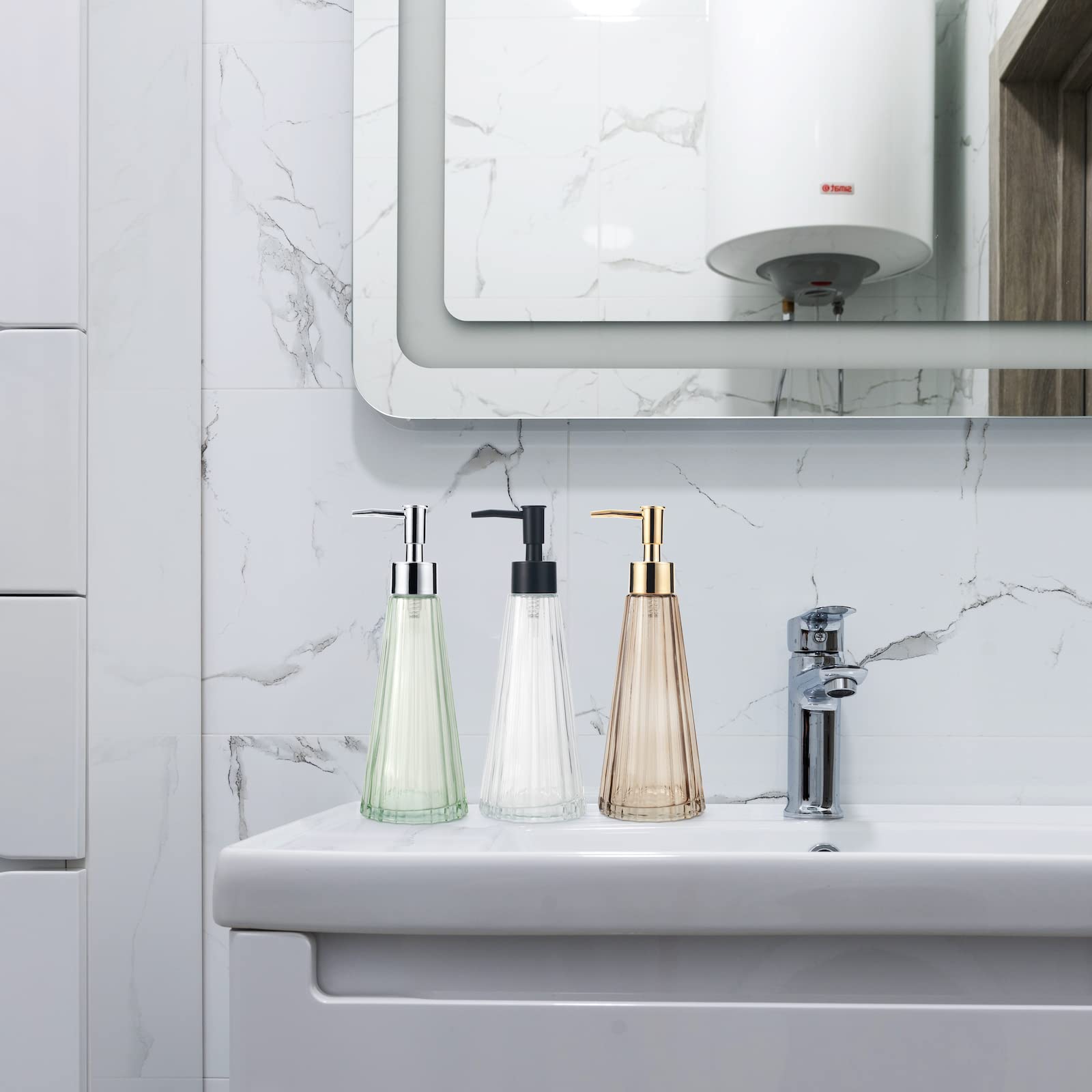 Ivailex 10Oz/300Ml Hand Soap Dispenser Bathroom, Kitchen Soap Dispenser, Glass Soap Dispenser With Gold Rust Proof Pump, Liquid