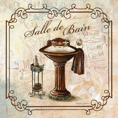 Classic French Clawfoot Bathtub And Pedestal Sink Salle De Bain And Le Baignoire By Gregory Gorham- 2-12X12'' Unframed Paper Pos