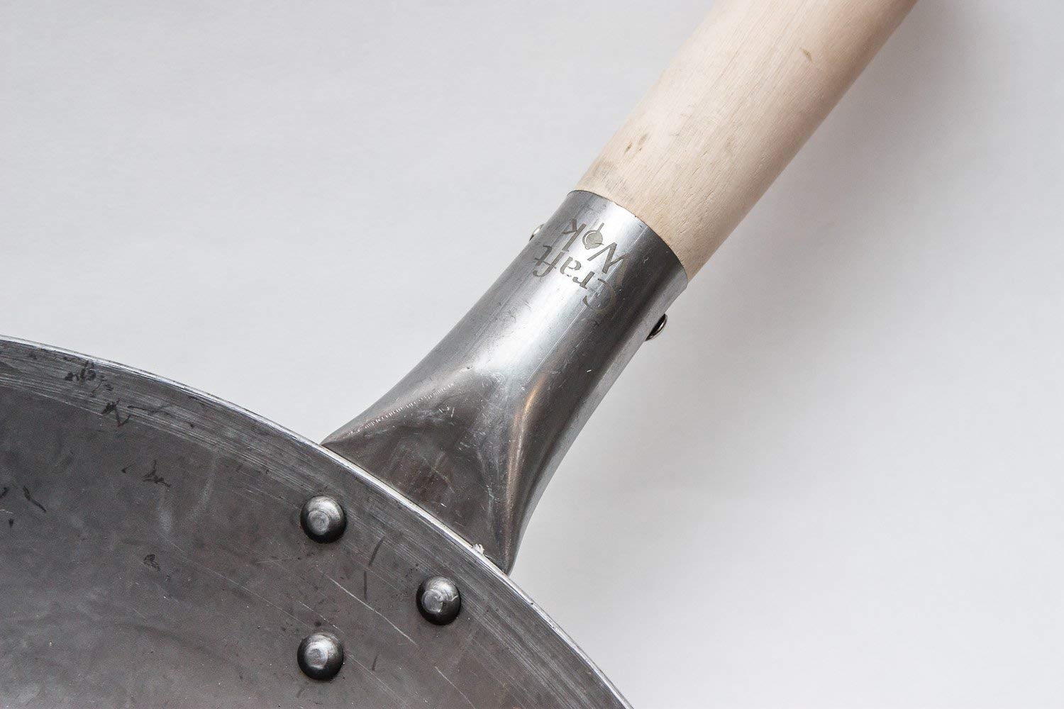 craft Wok Traditional Hand Hammered carbon Steel Pow Wok with Wooden and Steel Helper Handle (14 Inch  Round Bottom)  731W88
