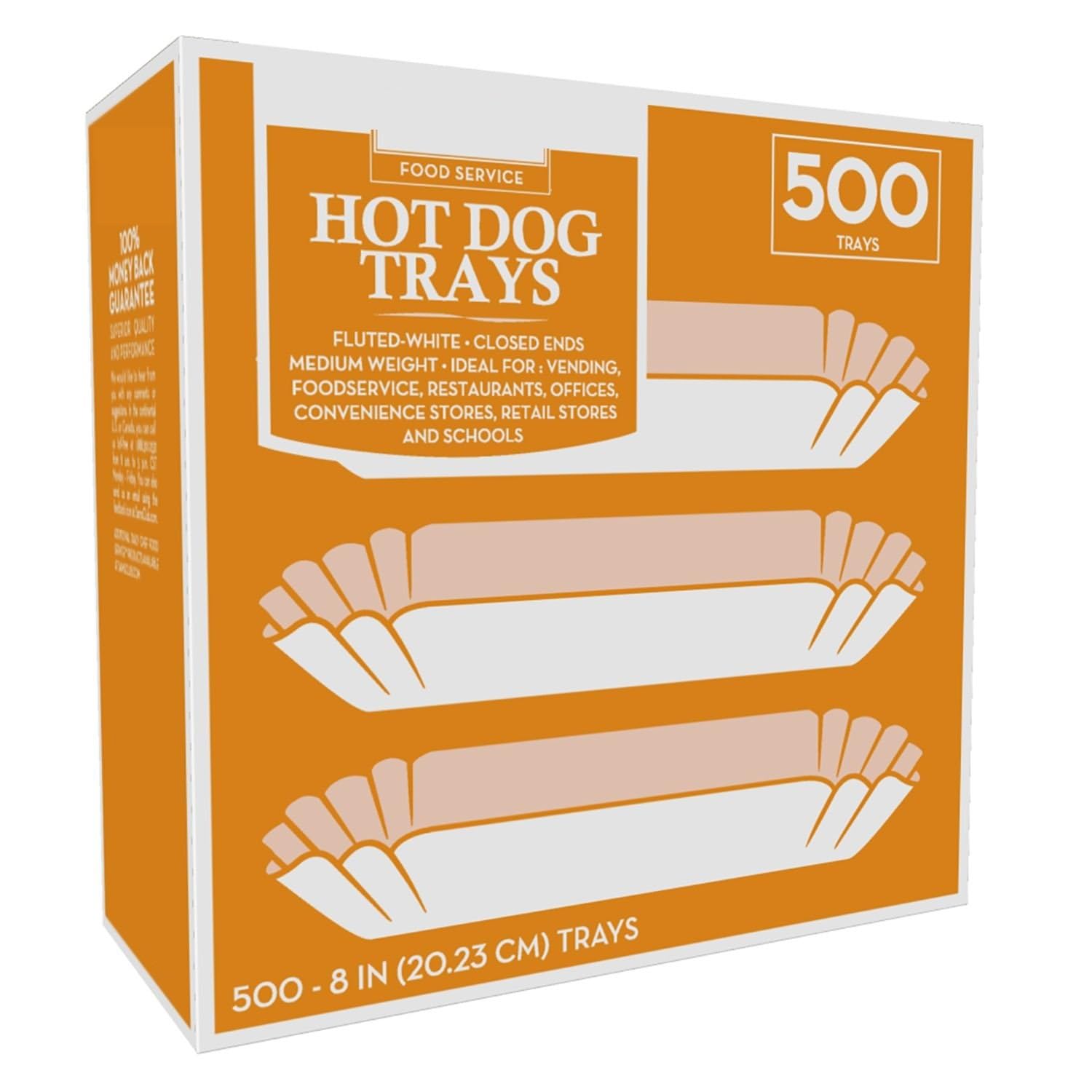 500 Paper Hot Dog Trays | White Hot Dog Wrappers | 8 Inch Hotdog Tray Holders Plates | Disposable Fluted Hotdog Boats | Hotdog C