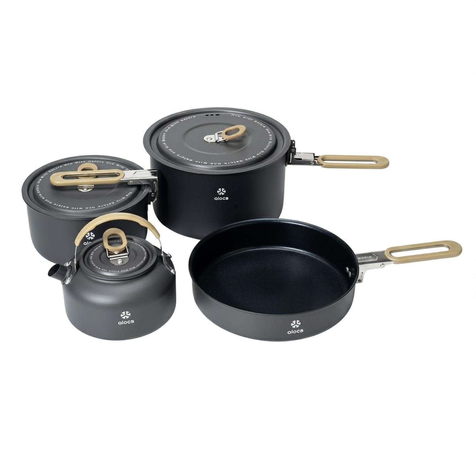 Heavenglow 4 Pieces Camping Pots Pan Kettle Set Nonstick Camping Cookware Set Lightweight | Camping Cookware | Camping Cooking S