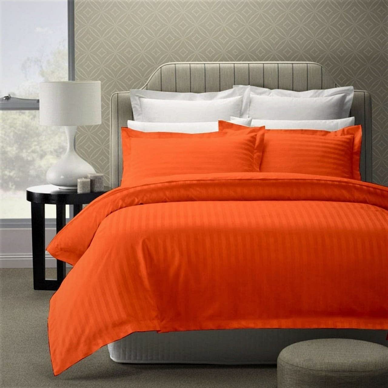 Ab Home Decor Glace Cotton Satin Stripes All Around Elastic Fitted Bedsheet King Size 72X78X8 Inches Double Bed With Two Pillow 