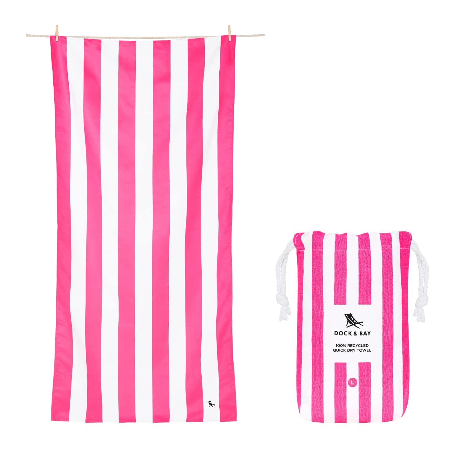 Dock & Bay Beach Towel - Quick Dry, Sand Free - Compact, Lightweight - 100% Recycled - Includes Bag - Cabana - Phi Phi Pink - Ex