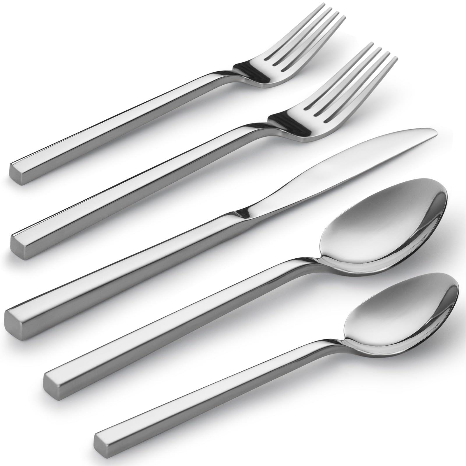 Alata Cube 20-Piece Forged Stainless Steel Flatware Set Cutlery Set,Silverware Set Service For 4,Mirror Finish,Dishwasher Safe