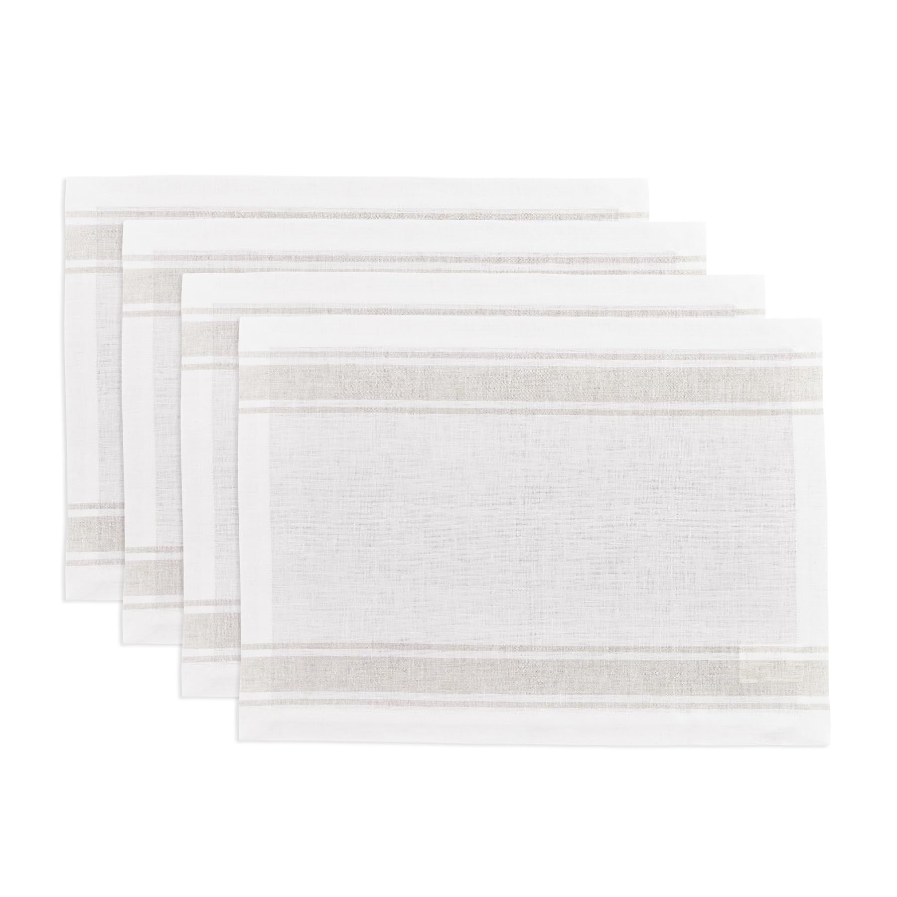Solino Home Stripe Linen Placemats 19'' L X 14'' W Inch - 100% Pure Linen Farmhouse Stripe White And Natural Cloth Placemats Set