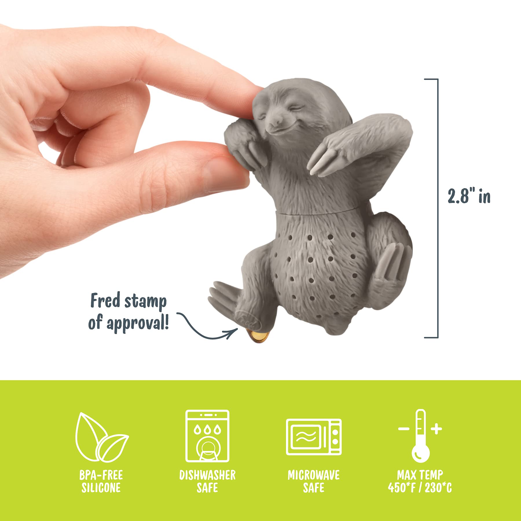 Genuine Fred, Slow Brew, Sloth Resuable Silicone Tea Infuser, Gray, Fun Gift For Tea Lovers, Clever Kitchen Gadget