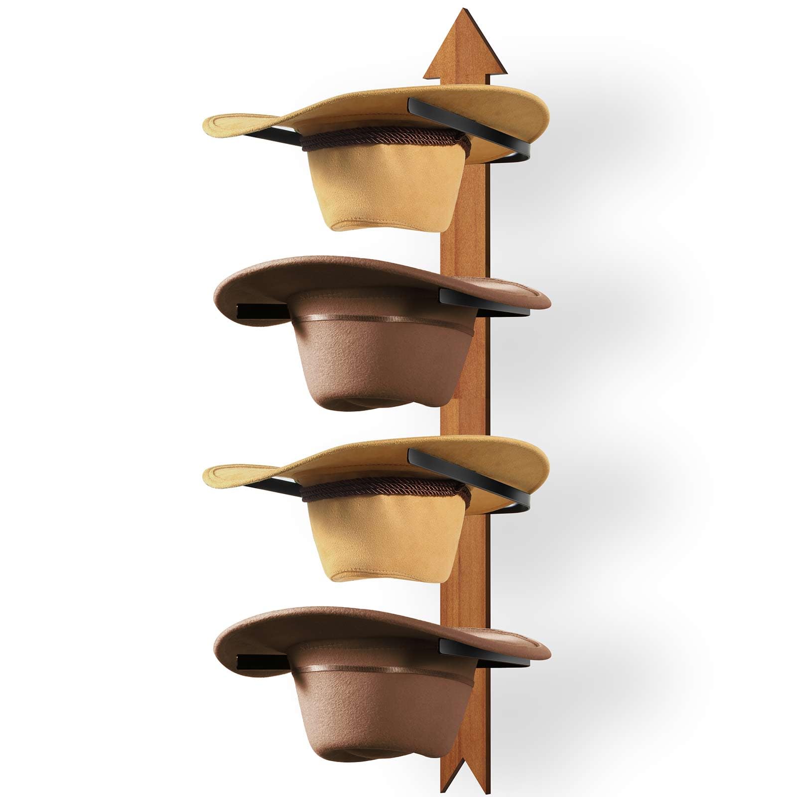 Fluffytree Cowboy Hat Rack, 4 Pieces Wooden Western Rustic Metal Cowboy Hat Hanger With Arrow Sign Board, Gift Cowboy Hat Holder