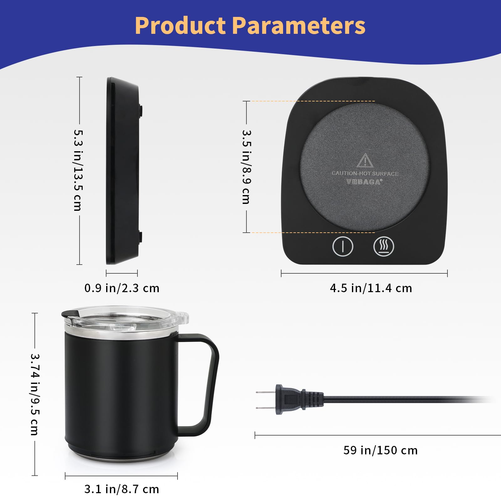 Vobaga Coffee Mug Warmer With 15Oz Mug Set, Electric Coffee Cup Warmer With Three Temperature Settings For Home Office Desk, Sma