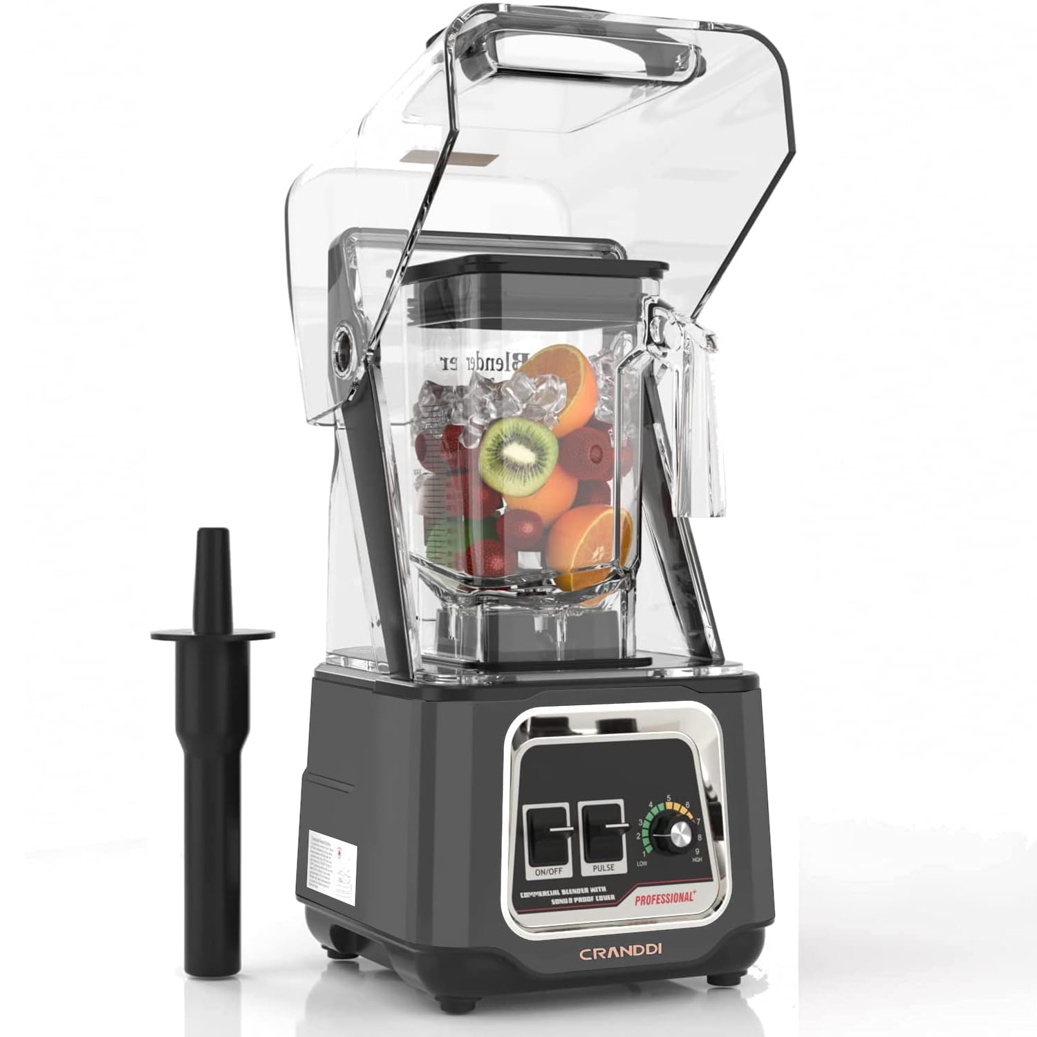 Cranddi Professional Smoothie Blender, 2200W Commercial Soundproof Quiet Blender With Removable Soundproof Shield For Crushing I