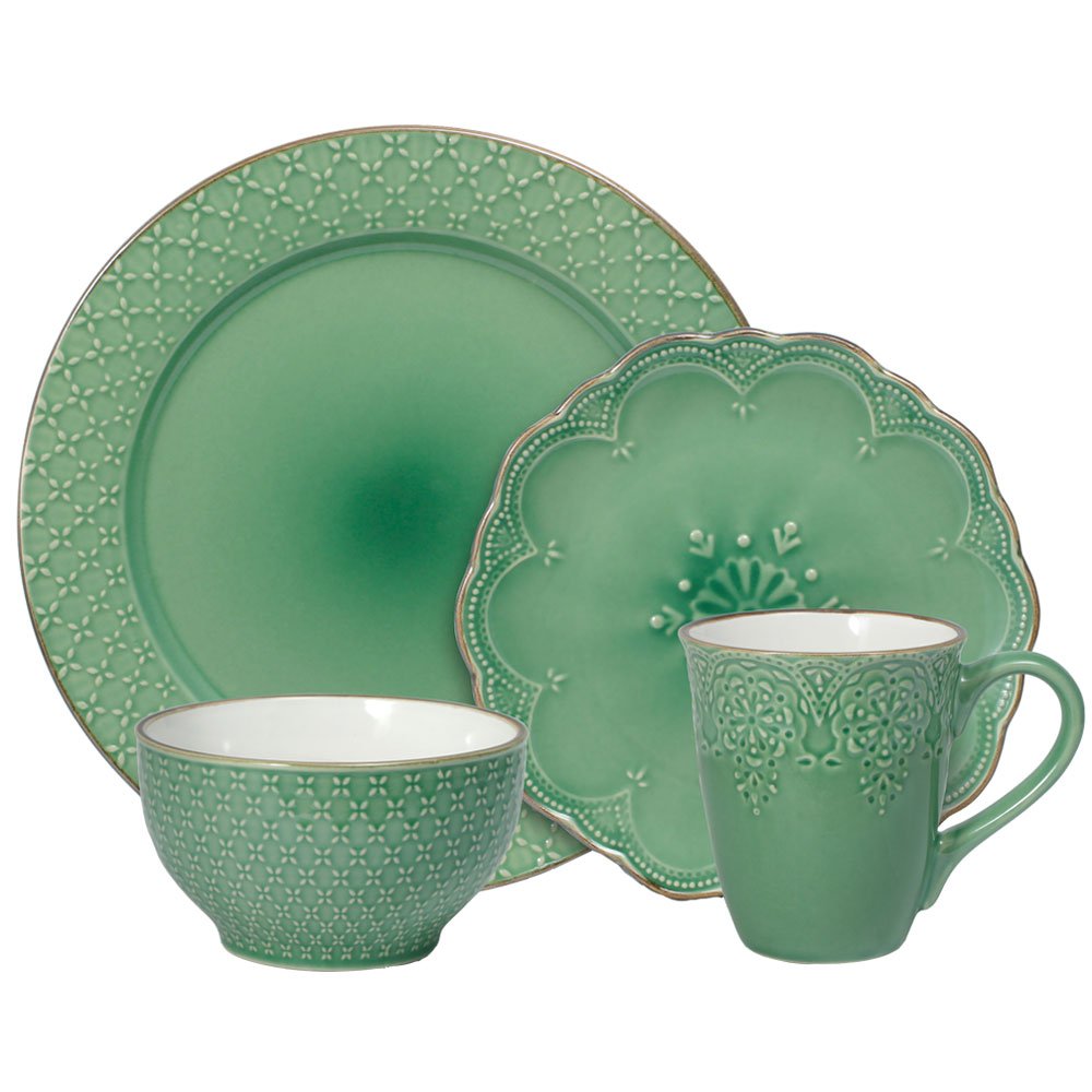 Pfaltzgraff French Lace Dinnerware Set, 16 Piece, Green